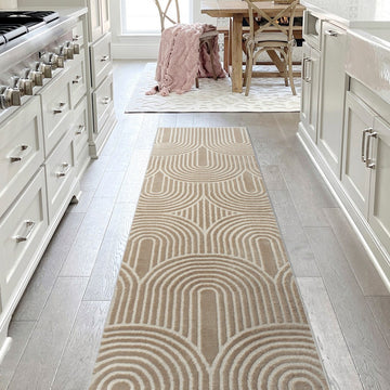 Pastel MidCentury Art Deco Striped Arches Two-Tone High-Low Area Rug